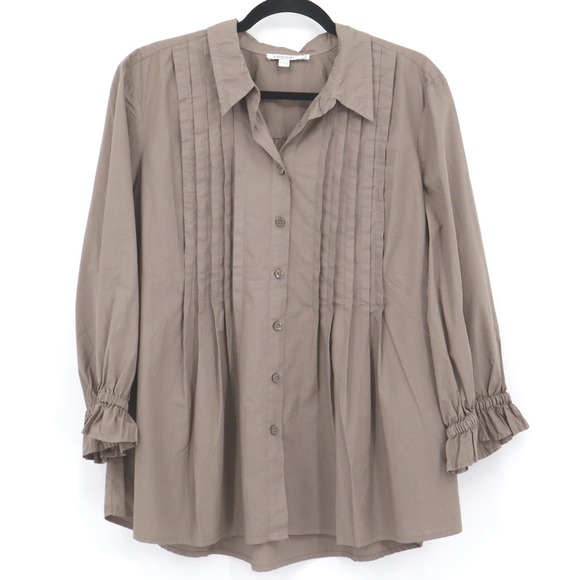 Chico's Pintuck Top Womens 16 Beige Cottagecore Business Casual Boho Grannycore - Picture 1 of 15